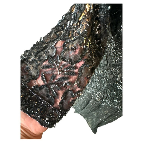 Pisarro Nights Beaded Art Deco Gown Gray Size 14 - Picture 6 of 13